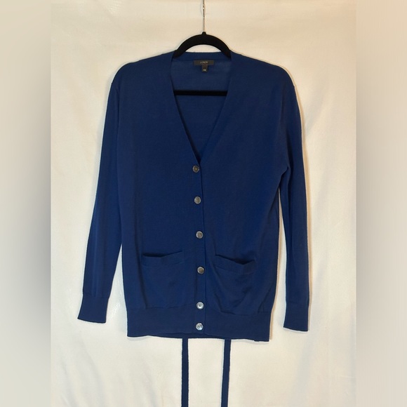 J. Crew 100% Merino Wool Blue Cardigan with Waist Tie Size XXS - Picture 3 of 5